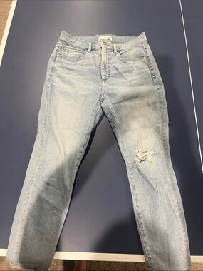 LOFT Light Blue Skinny Jeans with Knee Distress